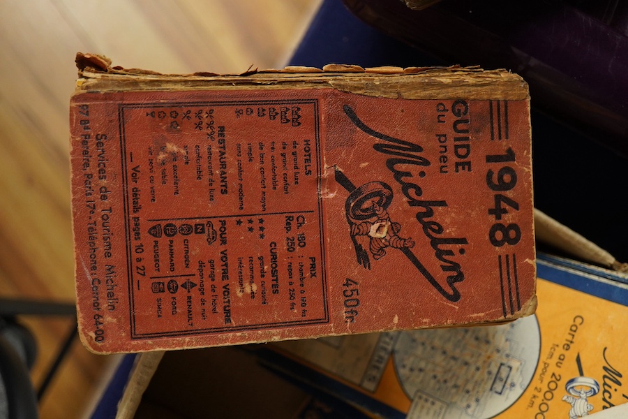 Two Michelin Guides, 1922 and 1948, together with six continental maps of France and Italy. Condition - fair to good.